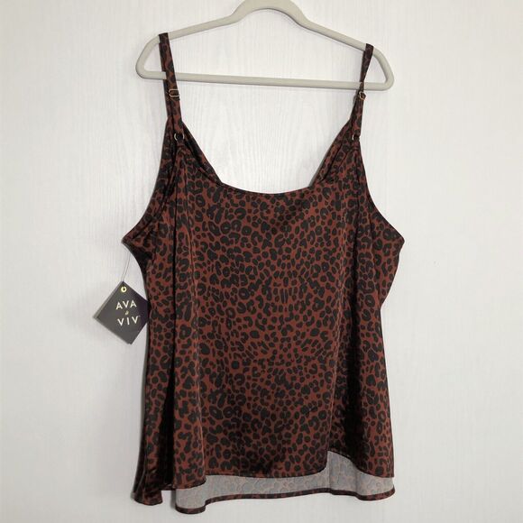 Ava Viv Cami Tank Womens 4X Black Satin Leopard Animal Print Top Adjustable New - Picture 11 of 13